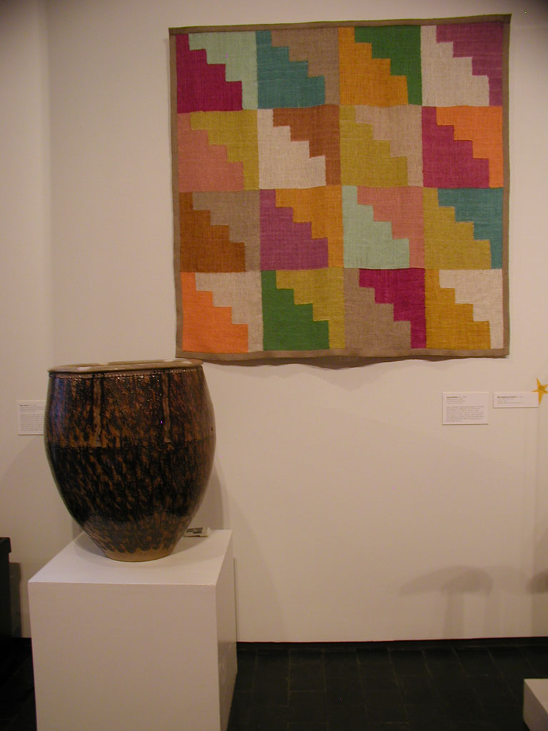 Jim Bassler, Discontinuous II, 2006; Mark Hewitt, Large Planter: Flaming Triangles, 2005 at the Fuller Craft Museum