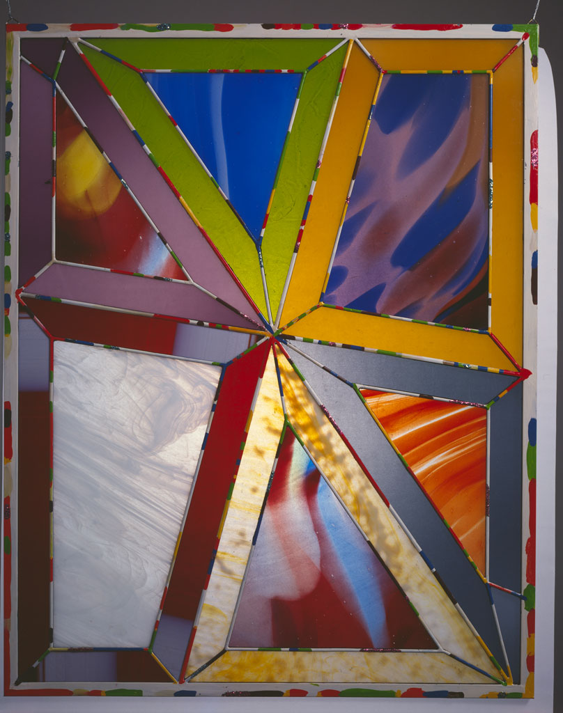 Hexaplex, 1978-79. Handblown and rolled glass, lead, zinc, paint, glitter, 36.5 x 28.5, Will Van Overbeek photograph