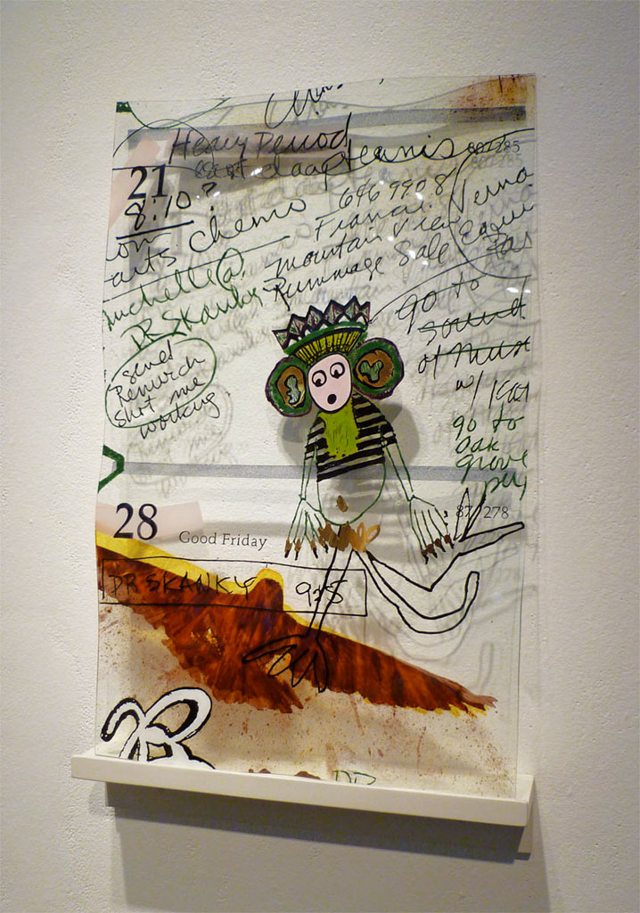 T.G.I.F./April, Calendar Notations, 2005. Enamel fired on glass, wood support, 30 x 19 x 4