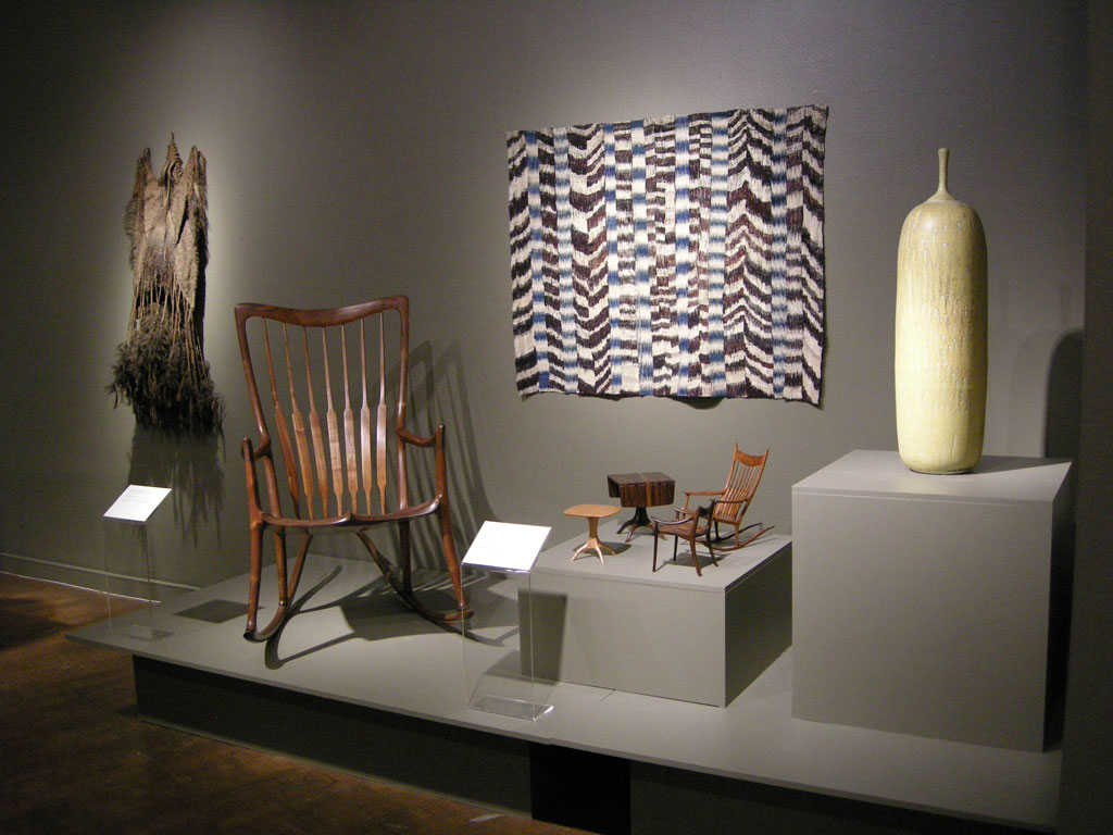 Sam Maloof, Rocking Chair and Set of scale models; James Bassler, Rebozo; Raul Coronel, Covered Vessel
