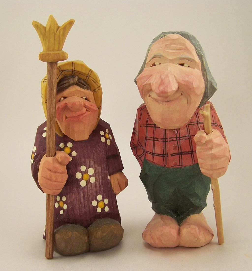Harley Refsal, Troll Queen and King, 2011, wood sculpture figurines