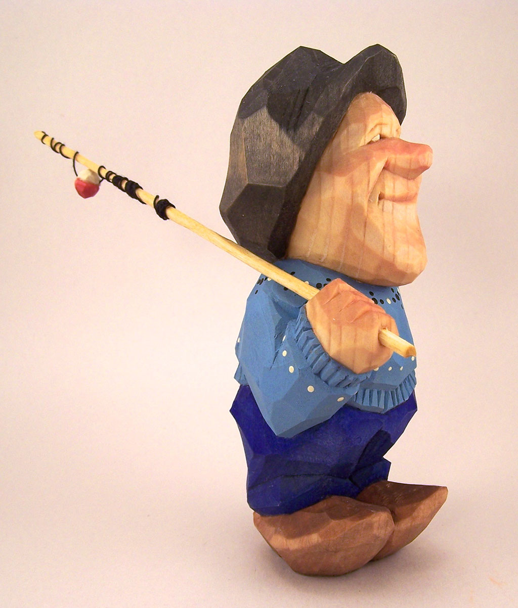 Harley Refsal, Going Fishing, 2013, wood sculpture figurine