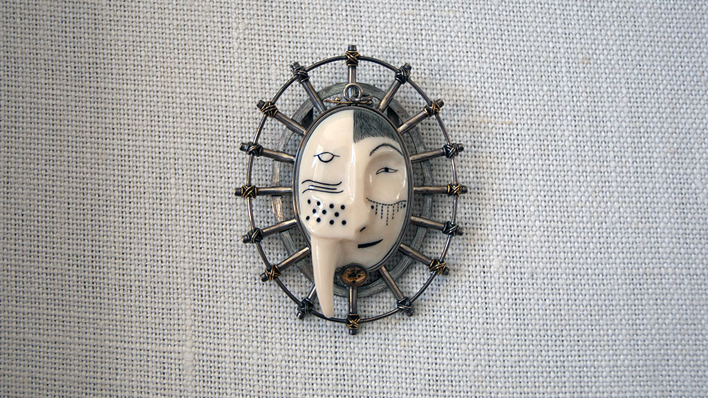 Denise Wallace, Walrus-Man Bolo Pendant, 1993, Craft in America 