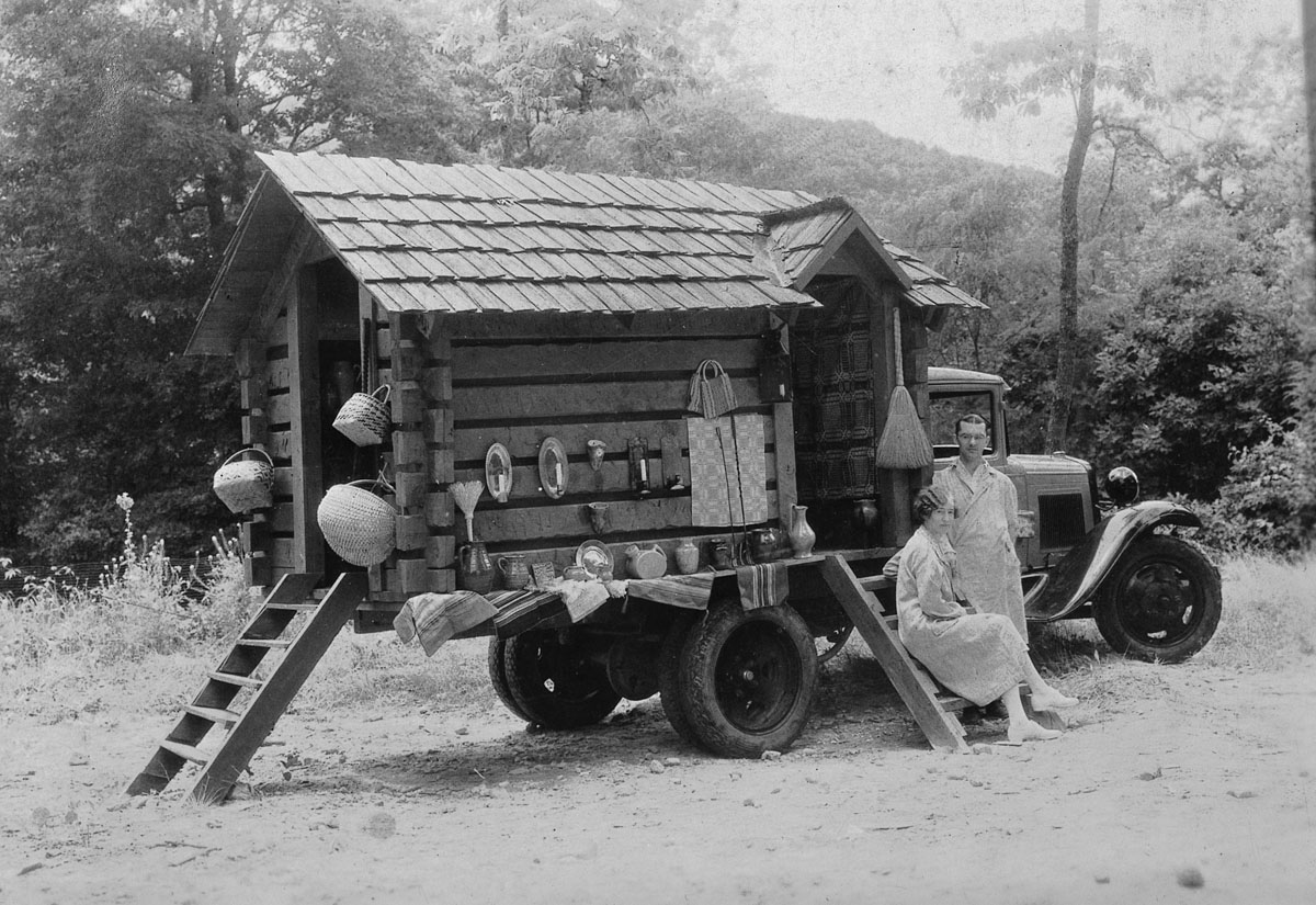 Lucy Morgan and Howard "Toni" Ford with Travelog, which took Penland products to the 1933 Chicago World's Fair.