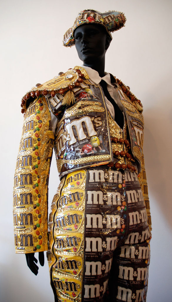 Charlotte Kruk, El M&Matador, 2006. Pieced M&M candy wrappers, cotton, and plastic embellished with sequins, beads, glass, porcelain, copper, and leather