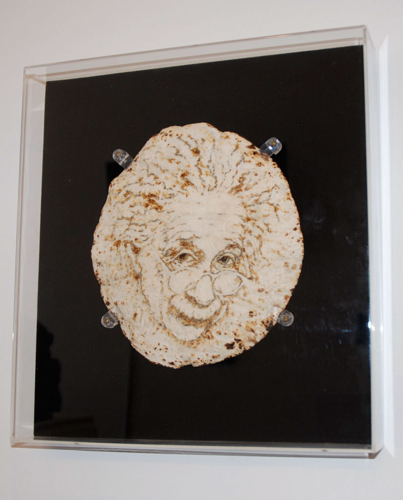 Sarah Perry, The Miracle, 1997. Burnt tortilla on velvet, Collection of Gloria and Sonny Kamm