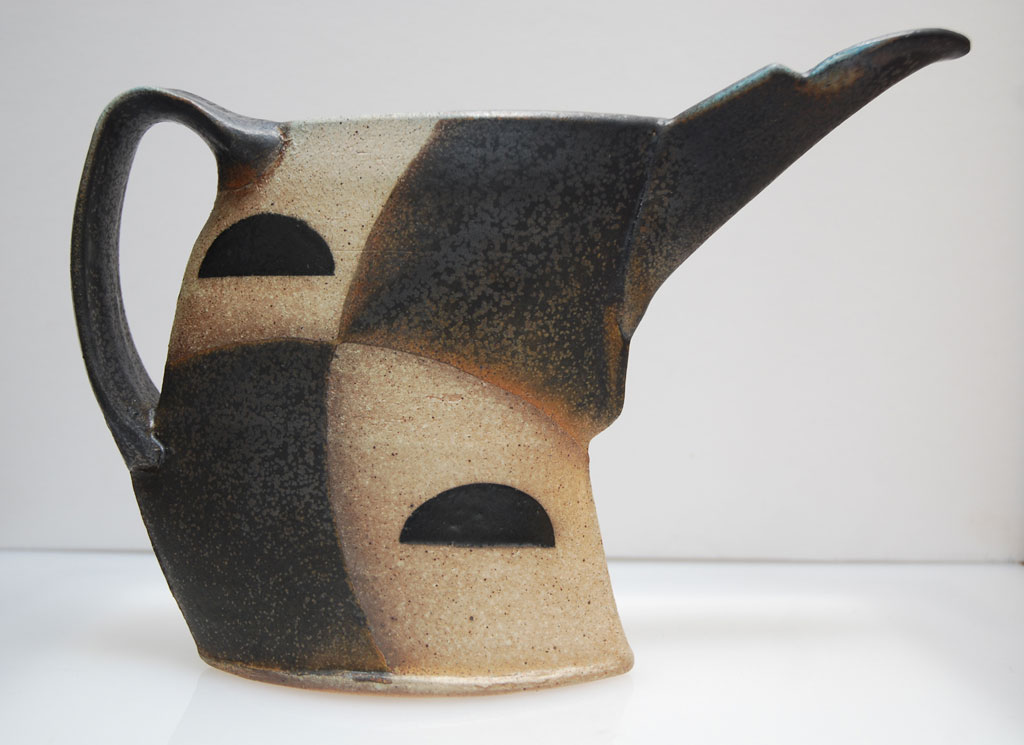 Jeff Oestriech, Beaked Pitcher, 2012. Stoneware, thrown and altered, soda fired, ceramic, Craft in America 