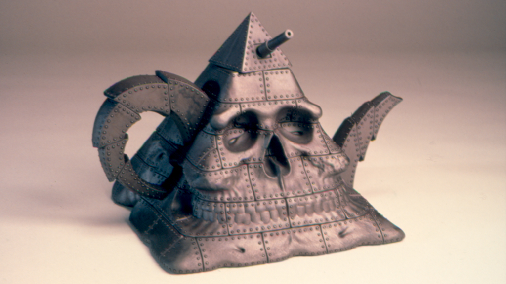 Richard Notkin, Pyramidal Skull Teapot: Military Intelligence I, 1989