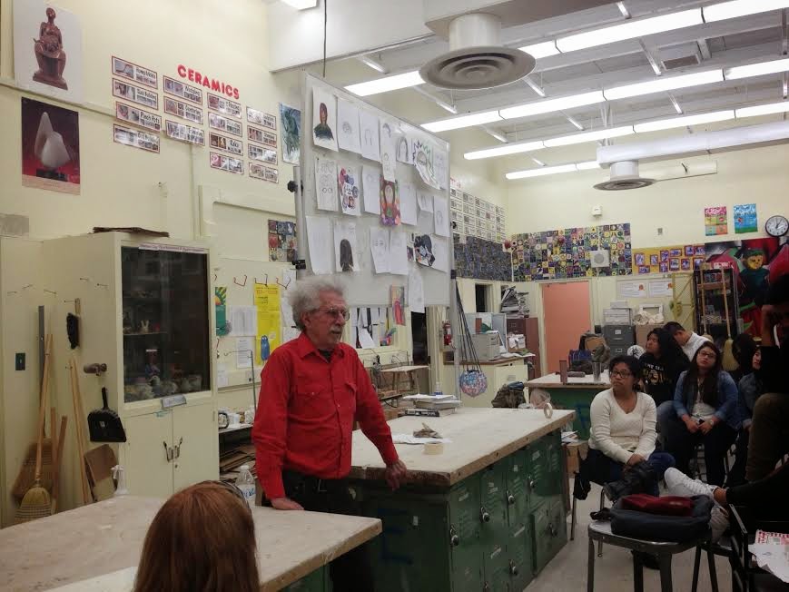 Paul Marioni speaks to students about his work at Fairfax High School Arts Magnet.
