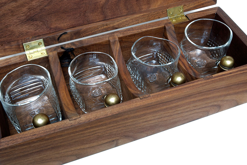 Neptune Glassworks, Conveyor Cups with Walnut Box