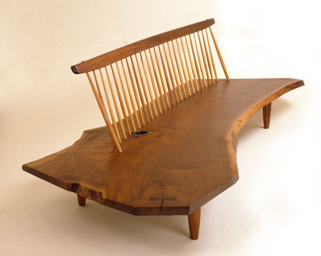 George & Mira Nakashima, Conoid Bench. Courtesy Mira Nakashima and Bob Hunsicker of Pharos Studios