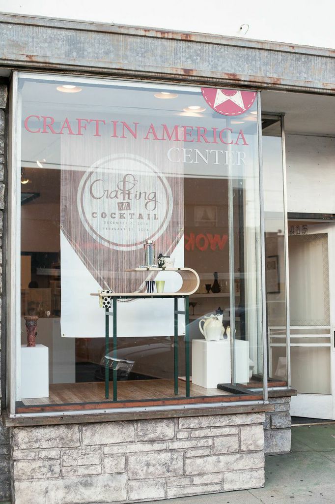 A view from outside, daylight: Melanie Abrantes, Martini Bar Cart; Julia Walther, Cobbler Cup & Flask; Randy Stromsoe, Cocktail Shaker and Tongs; Heather Mae Erickson, Drinking Cups & Pint Glasses