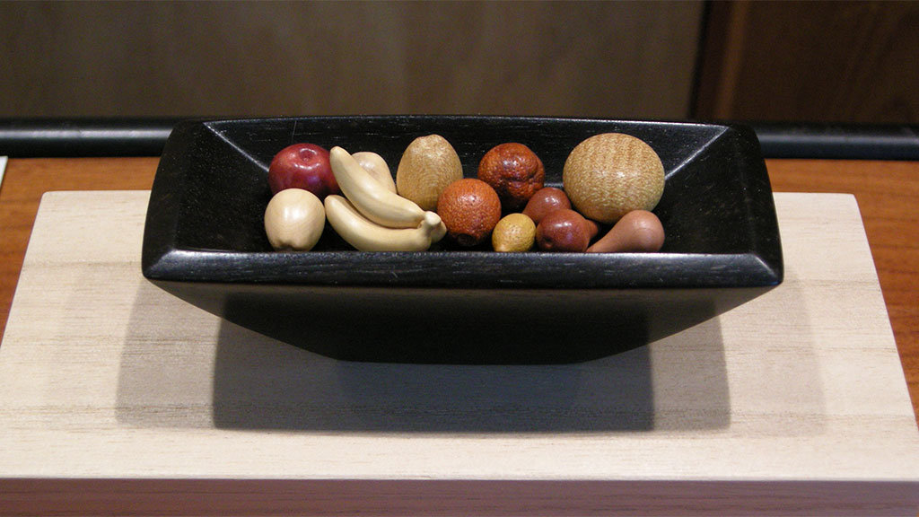 Janel Jacobson, Tray with carved miniature Fruit
