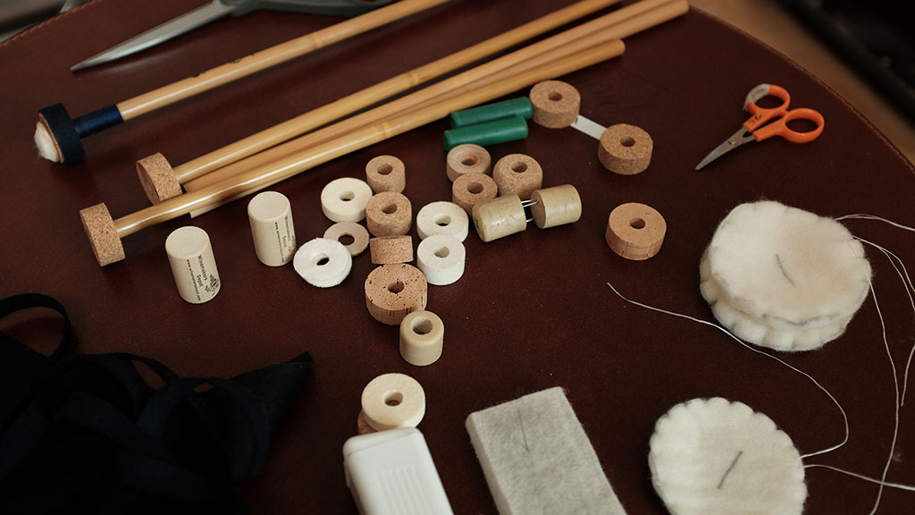 Timpani mallet making materials. Mark Markley photograph