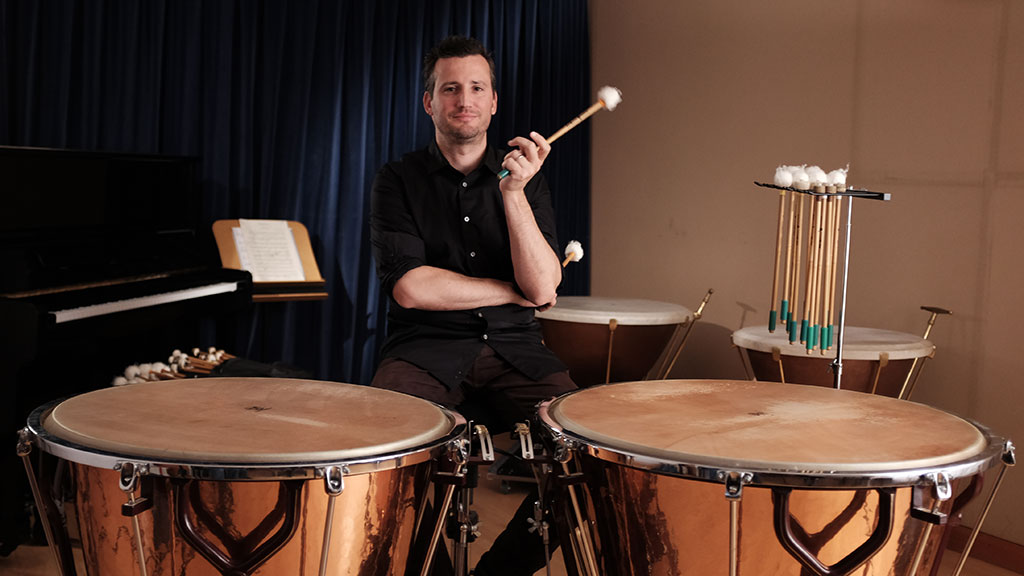 Joseph Pereira at the timpani. Mark Markley photograph