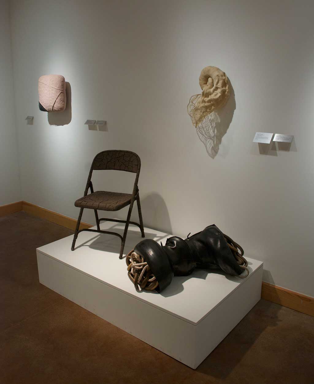 (l-r) Jennifer Anderson, Folding Chair, 2014; Victoria May, Study in Convulsion #3, 2014