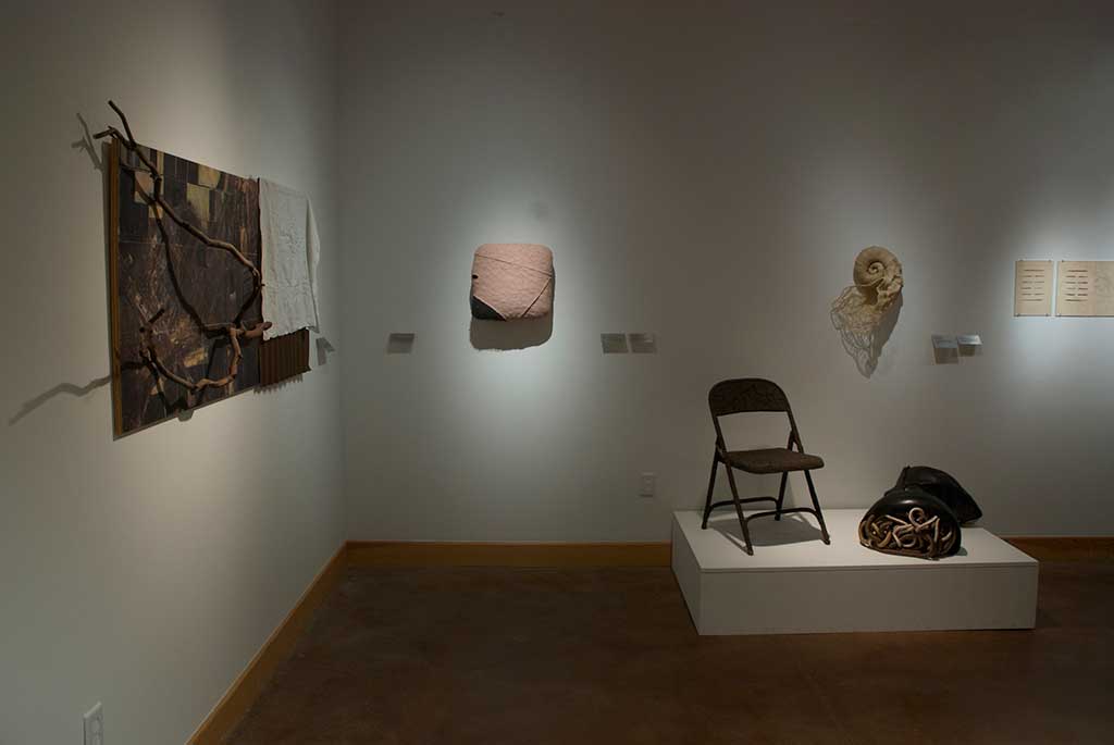 California Handmade: State of the Arts, (l-r) Wendy Maruyama, Tule Lake, 2014; Robert Brady, Untitled #1; Carol Shaw-Sutton, The White Sound, 2009