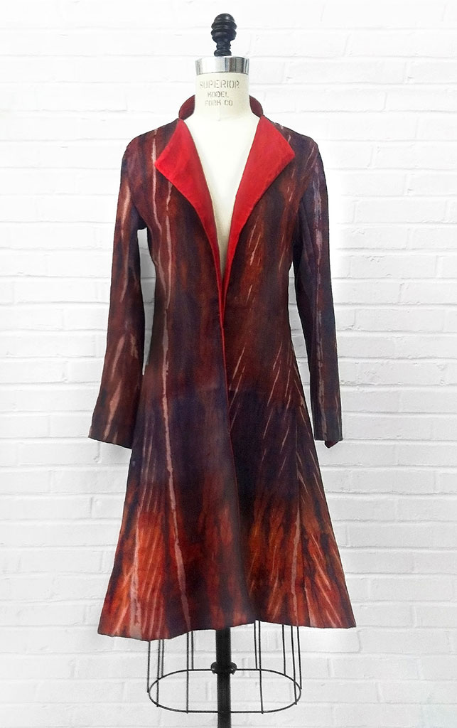 Libby O'Bryan, Red shibori coat. Brandon Pass photograph