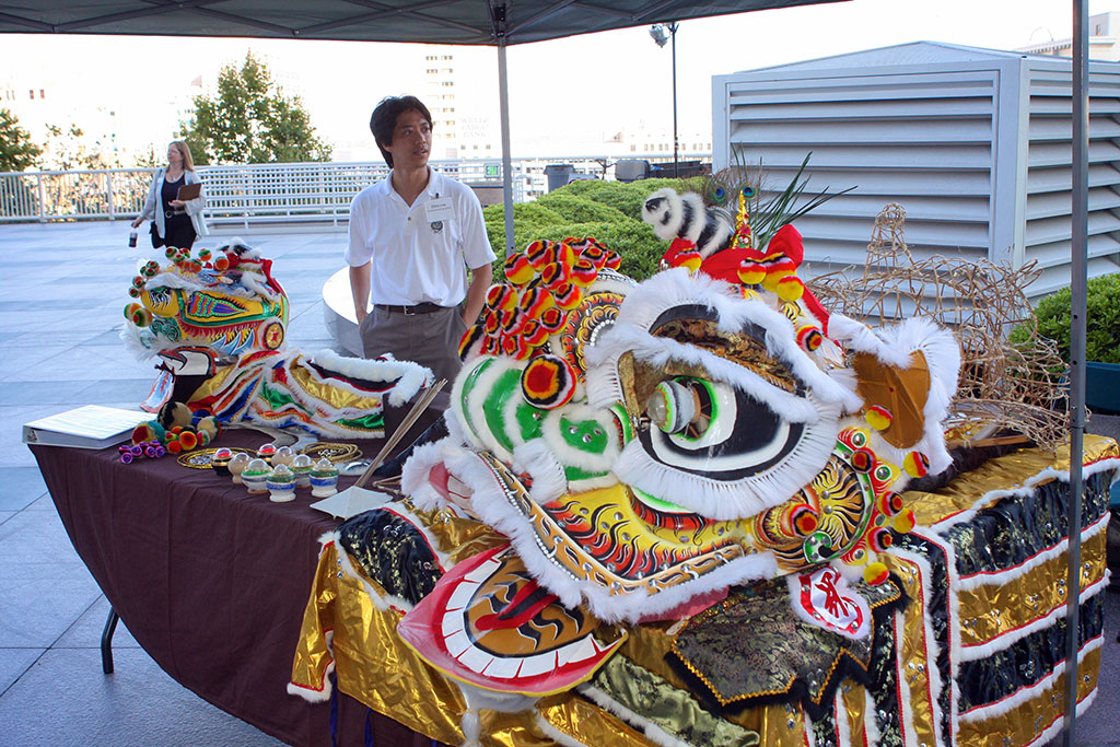 Chris Low with his lion heads