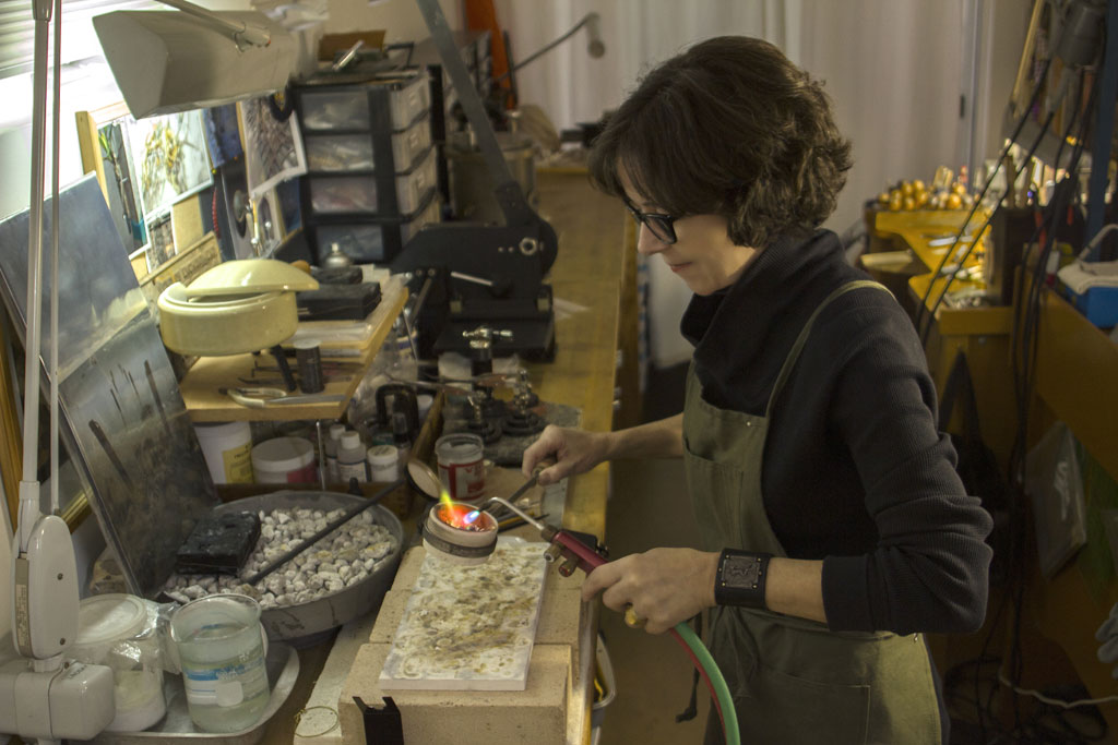 Kate Lindsay at her jewelers bench