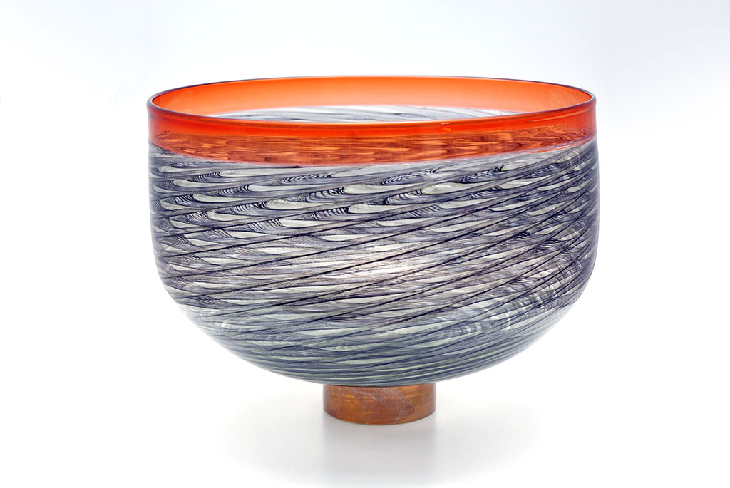 Mark Mitsuda, Green and Black Zanfirico Bowl with Salmon Lip, 2016.