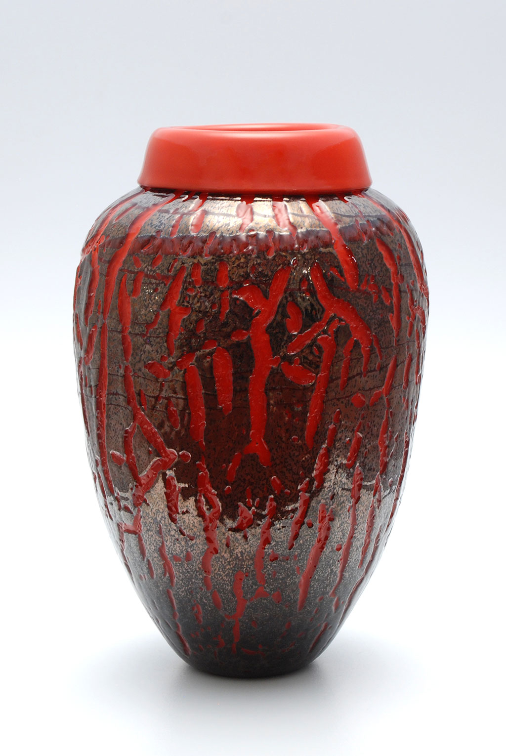 Mark Mitsuda, Orange and Gold Brown Crackle Vase, 2016