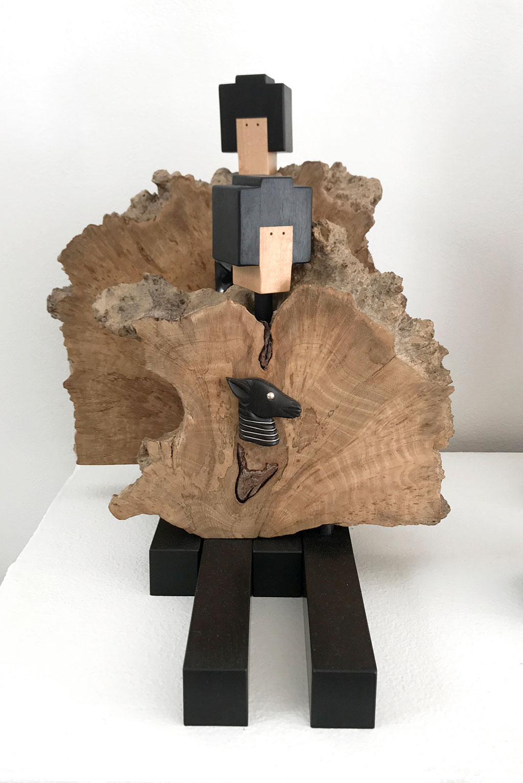 Made to Play, Pamela Weir-Quiton, Burly Girl #1 (behind) and #3 (front), 2018, Burl, Maple, Antelope Deco pin with Ebony hair and legs, Craft in America