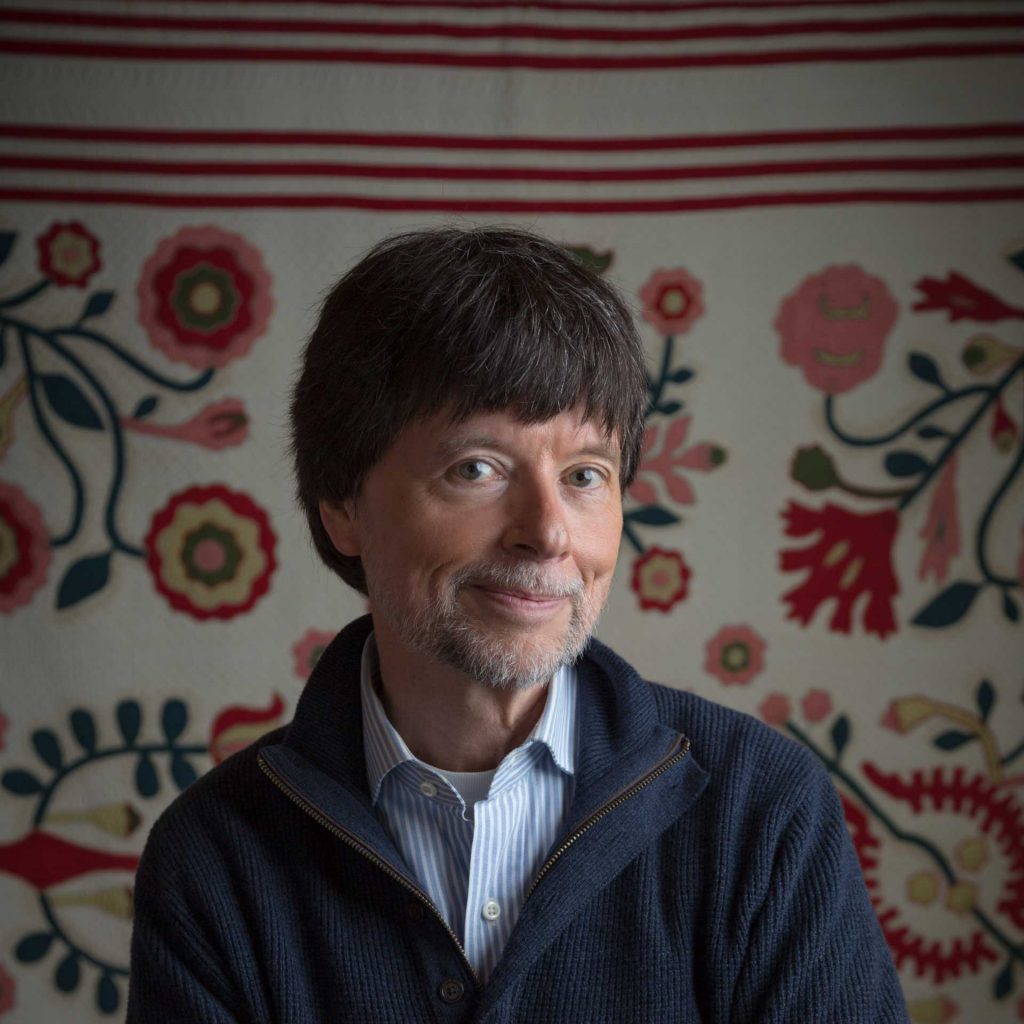 Ken Burns with applique quilt. Photo: Evan Barlow