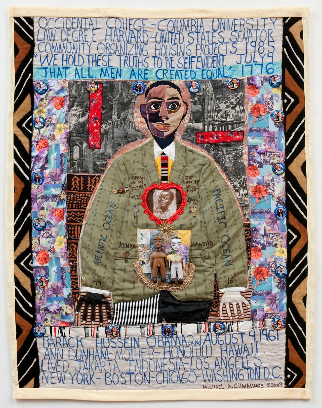 Michael A. Cummings, A Young Obama, 2009. Machine sewn, cotton fabrics. Quilts episode, Craft in America