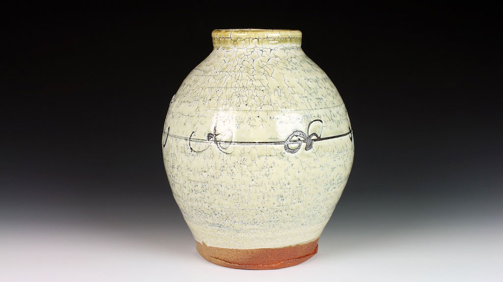 Matthew Krousey, Barbed Wire Vase. Salt fired stoneware, slips, stains, glaze