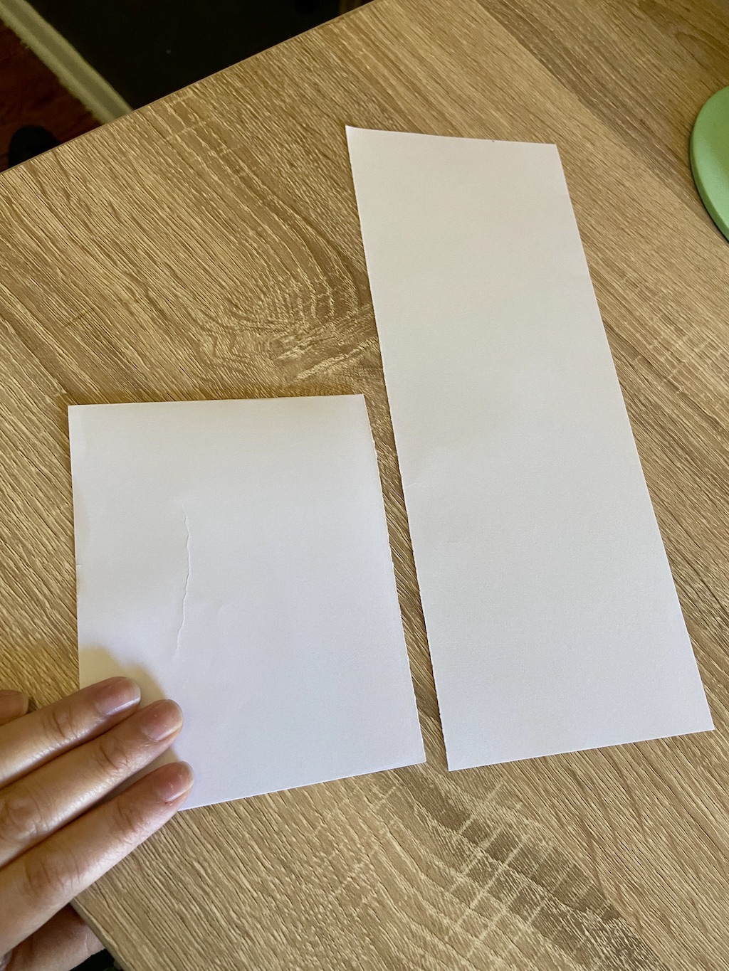 Fold each piece of paper in half widthwise.
