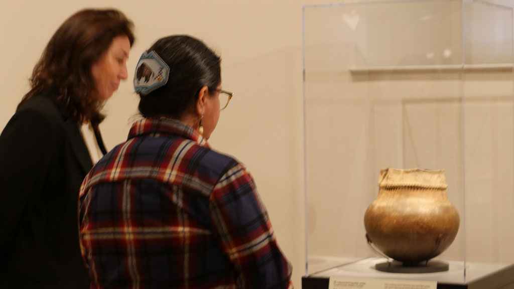 Co-curator Teri Greeves and artist Carla Hemlock at the Renwick Gallery, Smithsonian American Art Museum. Craft in America DEMOCRACY