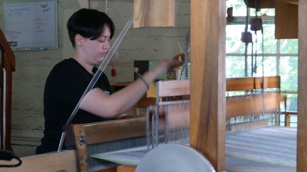 Berea College student in the Weaving Studio. Craft in America DEMOCRACY