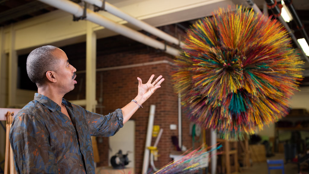 Stephen Burks with the Broom Thing at Berea College. Courtesy of Berea College. Craft in America Democracy