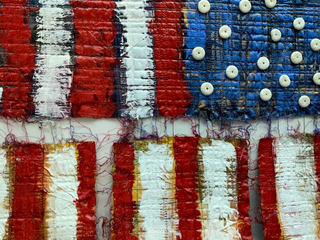 Craft in America Center Flag Share 2020 Beyond Nancy Billing, Democracy...Hanging By A Thread I (detail), 2020