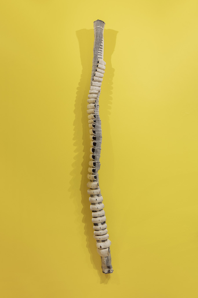 Carrie Burckle, Spine, Cotton and linen, handwoven: double weave, wire armature, Collection of Carol Shaw Sutton