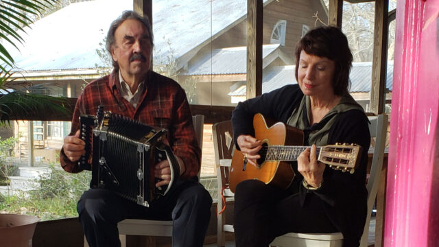 Marc Savoy on accordion and Ann Savoy on guitar. Denise Kang photo. HARMONY episode of Craft in America