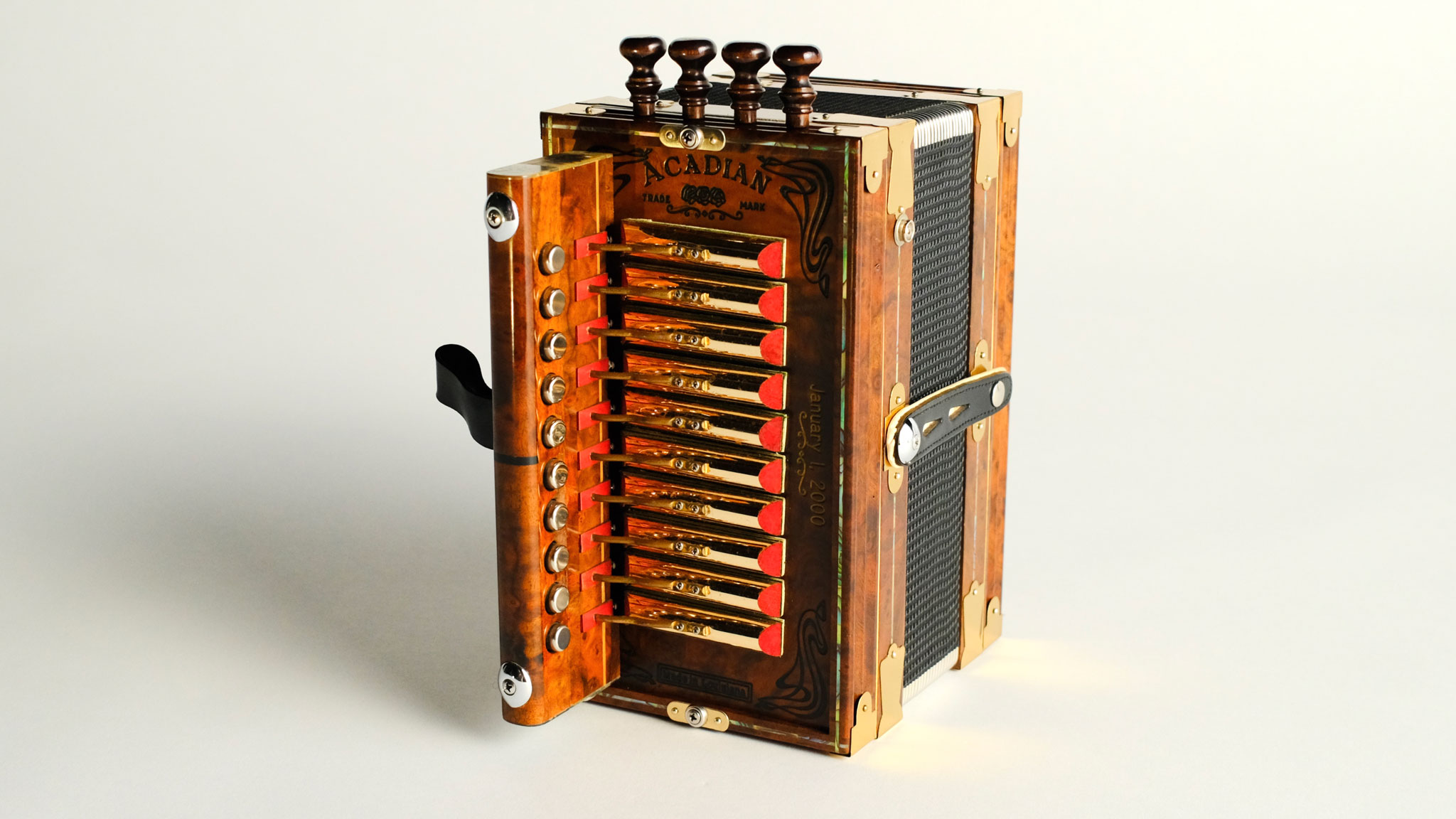 Marc Savoy, Accordion. Mark Markley photo. HARMONY episode of Craft in America