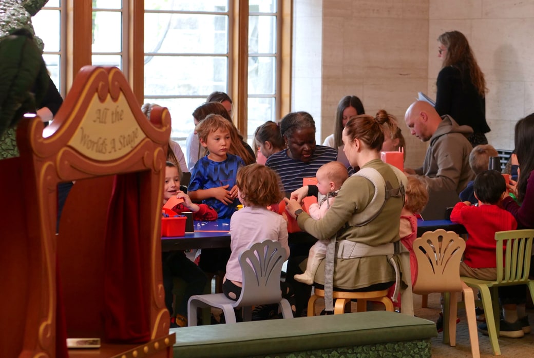 Families craft a tiger during the Tiger Tales program, PLAY, Craft in America