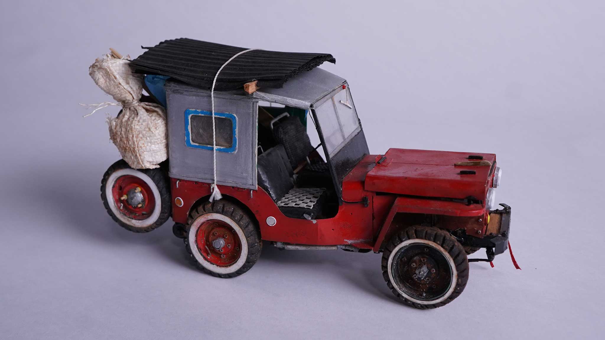 Red Willys Jeep made by Cuban artist Leandro Gomez Quintero featured in the MINIATURES episode. Mark Markley photograph