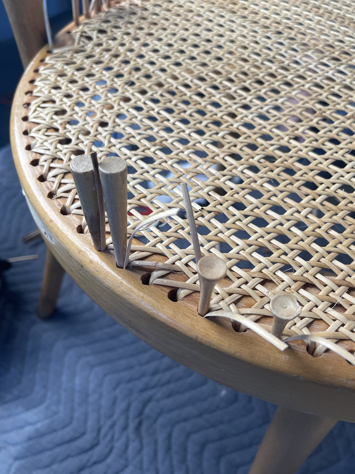 Chair hand caning by David Johnson for Craft Video Dictionary Allied Woodshop East Los Angeles California 