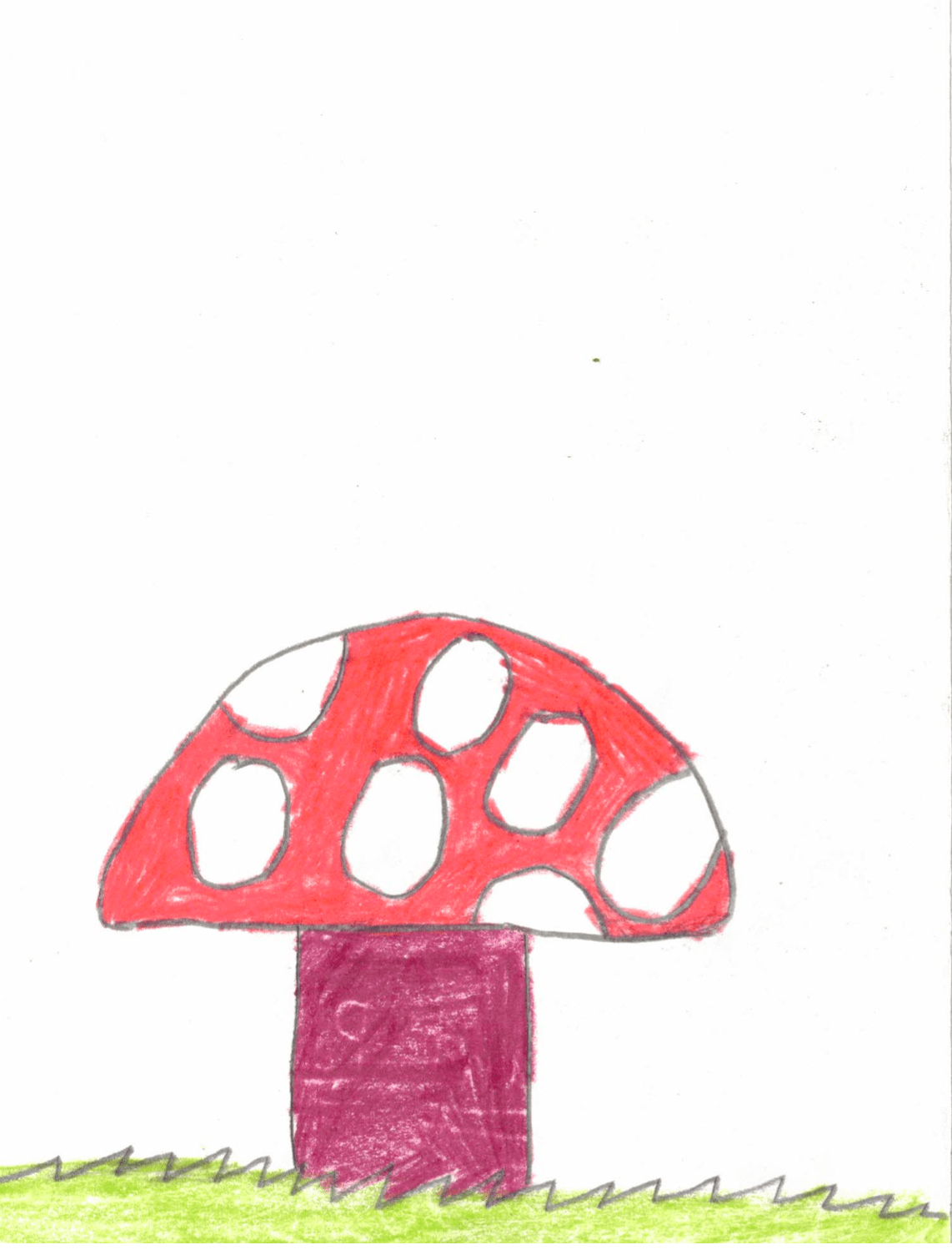 Rosewood+Calder red spotted mushroom on green grass illustration