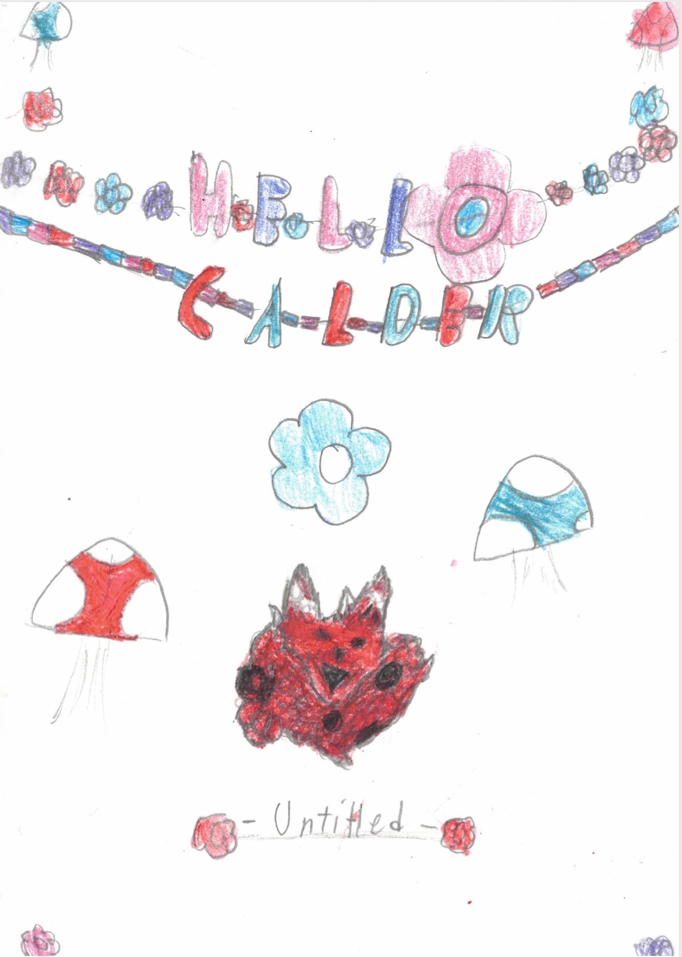 Rosewood+Calder "Hello Calder" bubble letter garland, flowers, and mushroom red-fox bust illustration