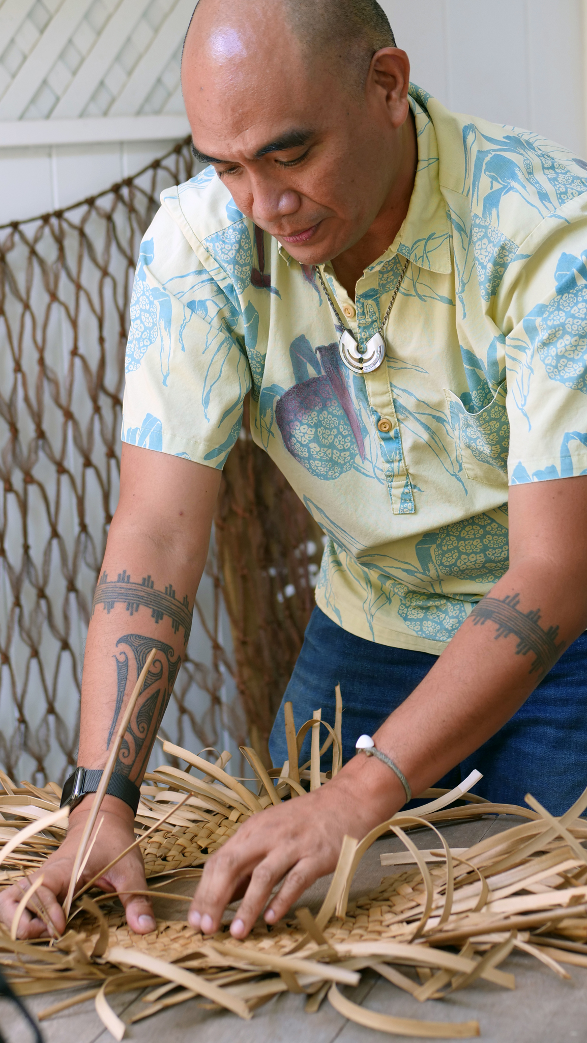 Culture bearer and fiber artist Marques Hanalei Marzan. Denise Kang photograph