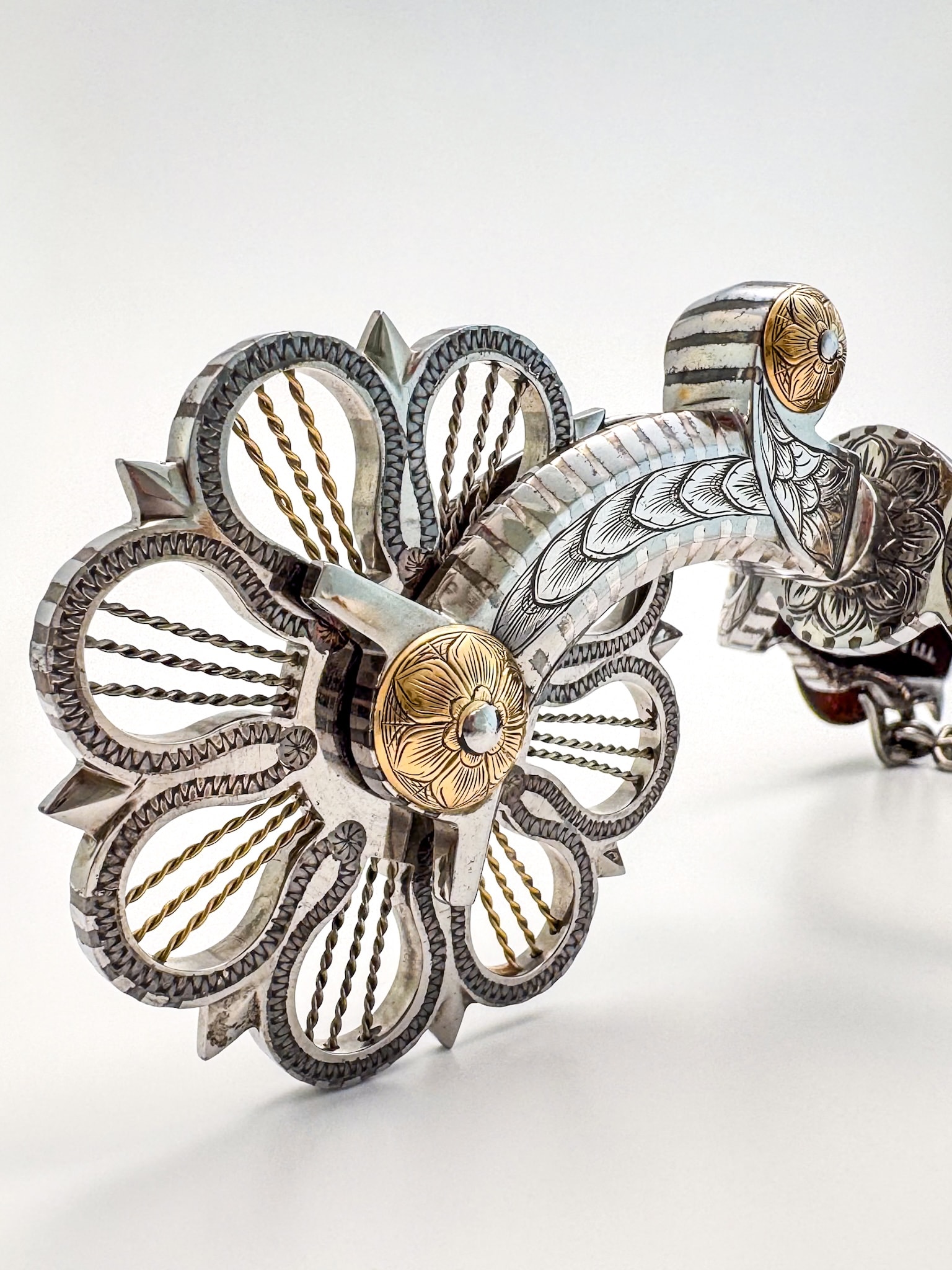 Craft in America Center, Bill Heisman, Cowboy Craft, Silver Mounted California Style Spurs, detail, 1990s