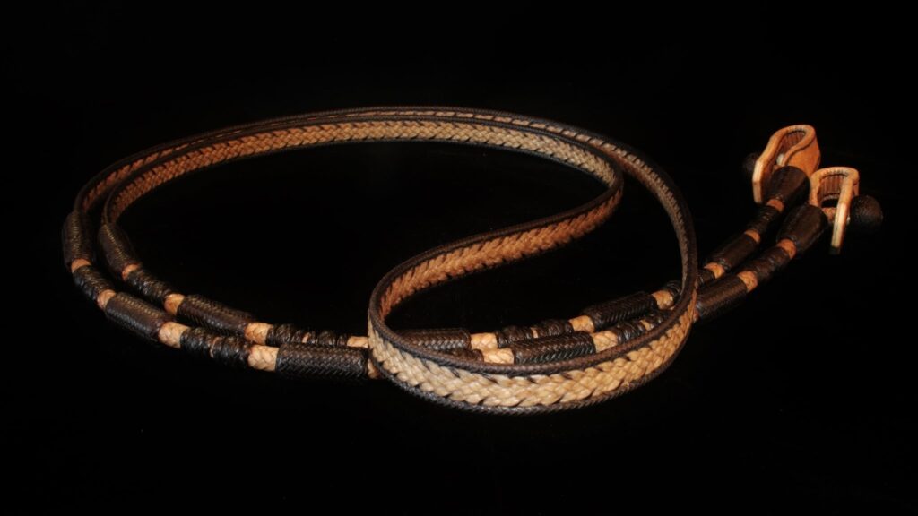 Rawhide braided reins coiled up