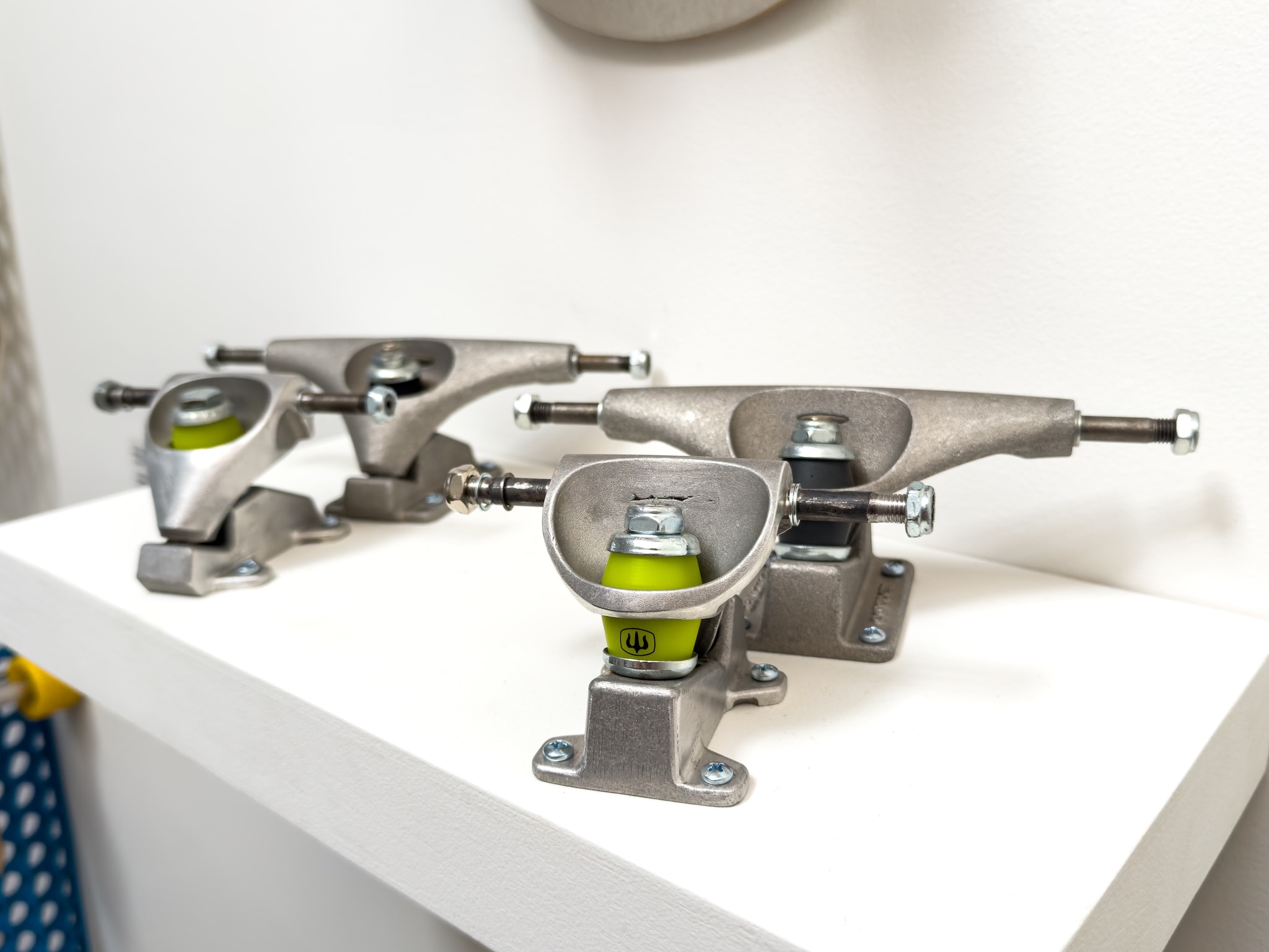 Craft in America Center, Neil Carver, Original Carver RKP surf skate trucks with hand-chopped mini versions, 2025, Vehicles of Expression