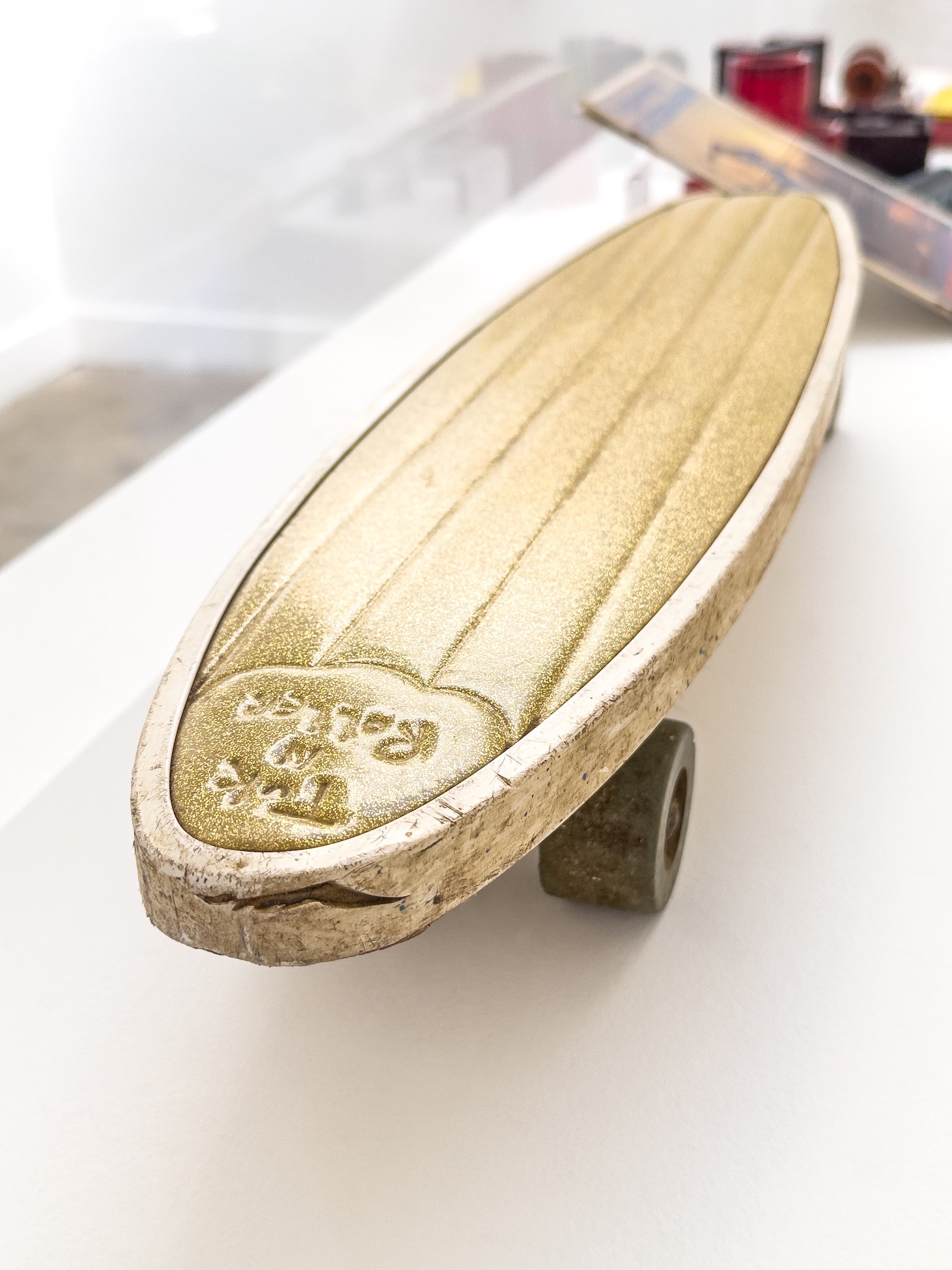 Craft in America Center, Ray Brown Automotive, Tuck and Roll Skateboard, detail, 1964-1965, vehicles of expression