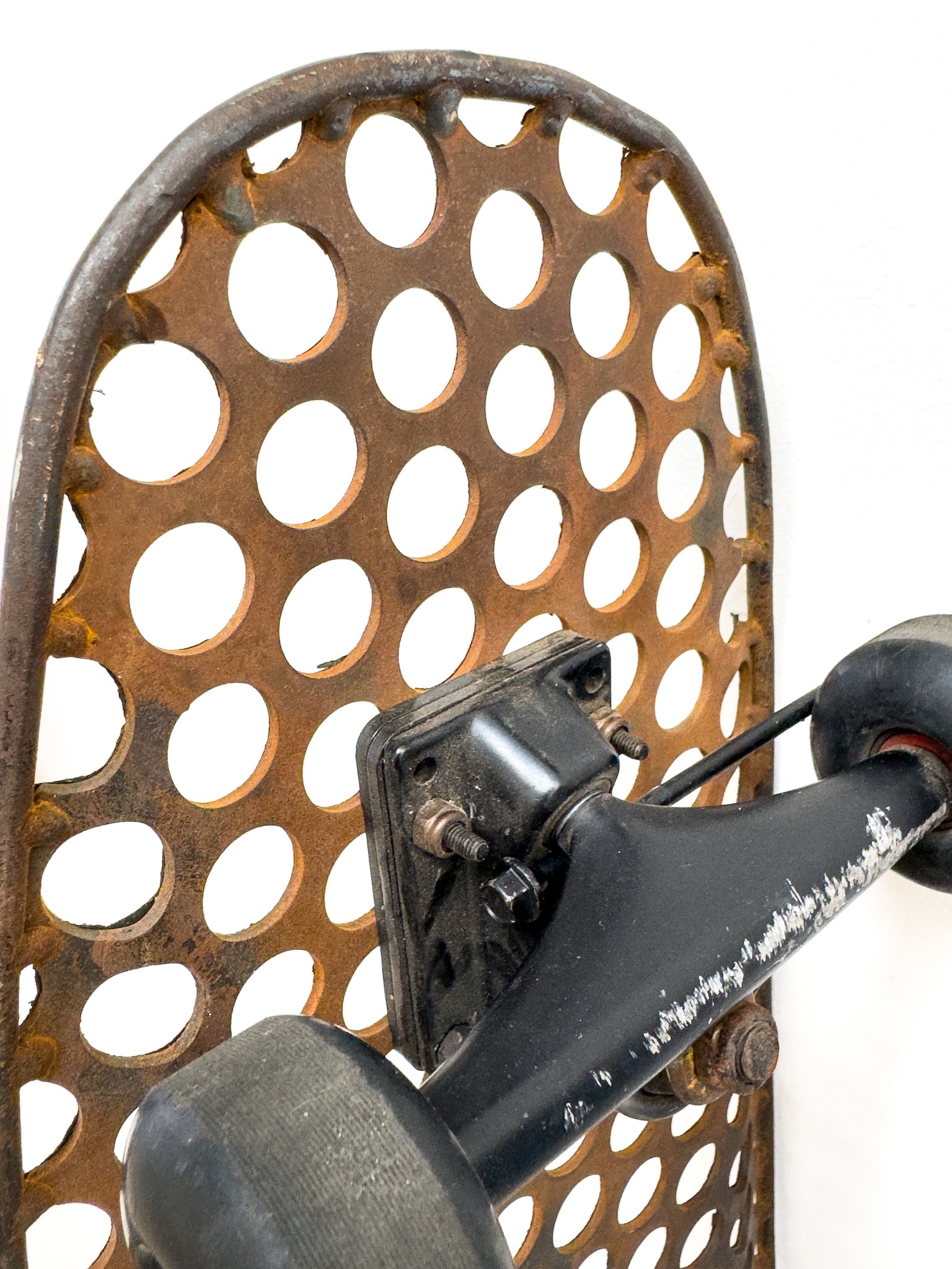 Craft in America Center, Ryan Anderson, Handmade Perforated Metal Skateboard, detail, 2015, vehicles of expression