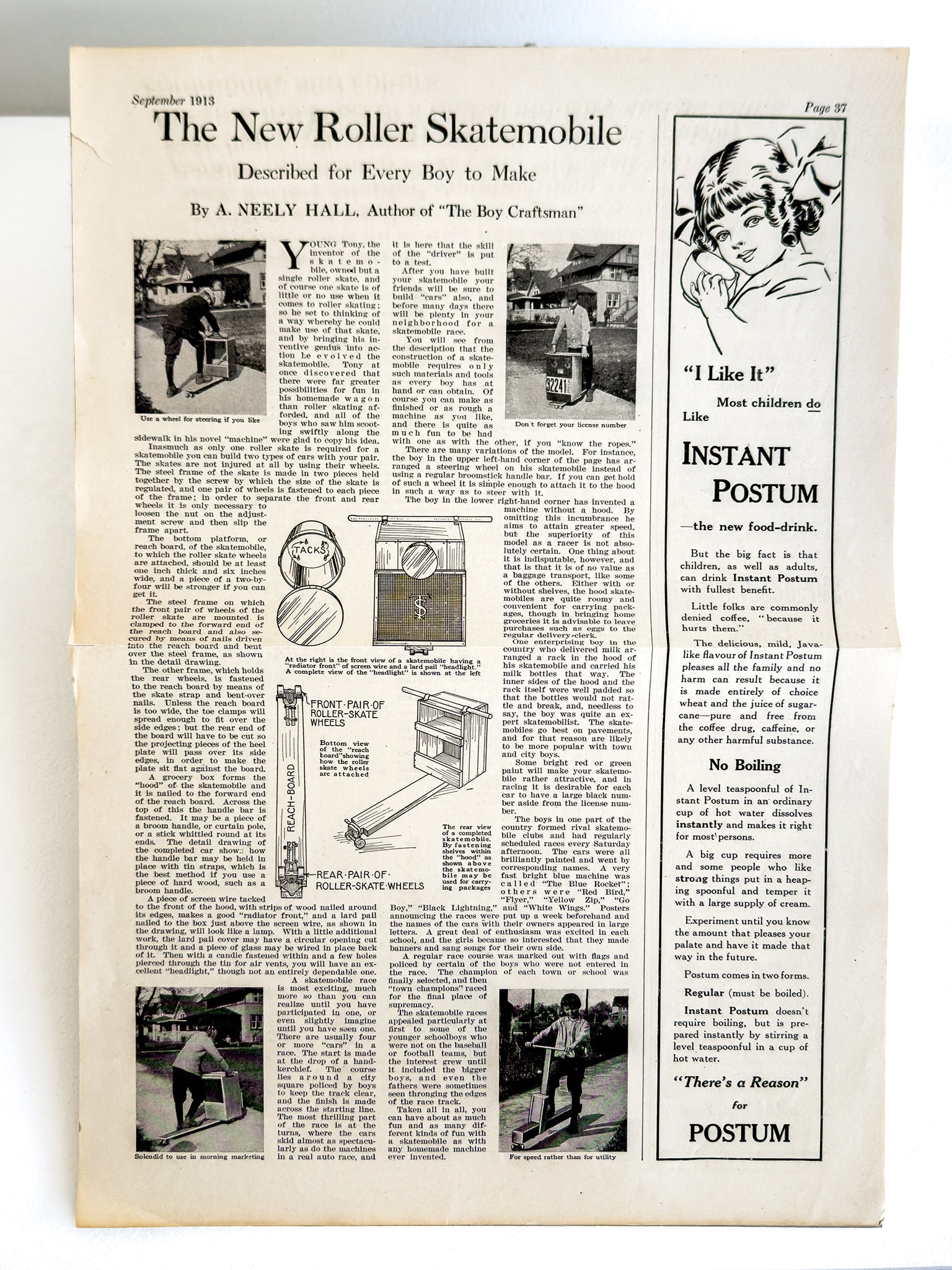 Craft in America Center, The New Roller Skatemobile Article, September 1913, Vehicles of Expression